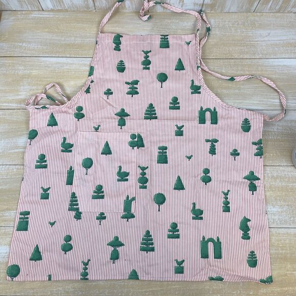 At Home With Waverly Fabric APRON Cotton Pink Stripe Green Trees Pocket Ties - Picture 1 of 7